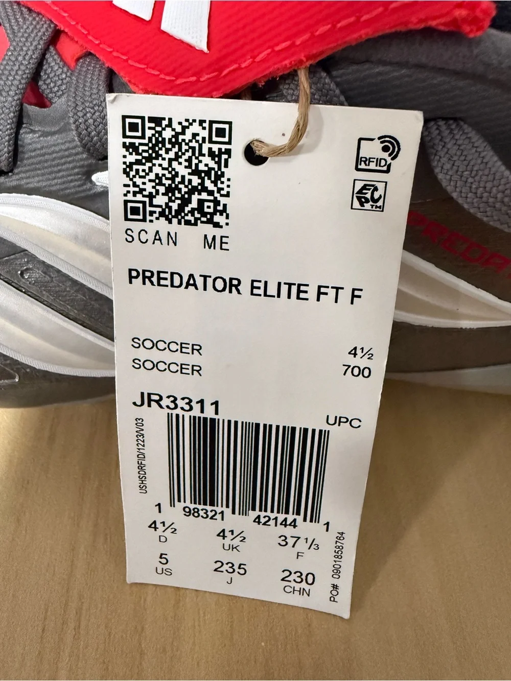 Adidas Predator Elite Fold-Over Tongue FG Soccer Cleats Gray JR3311 Youth Size 5